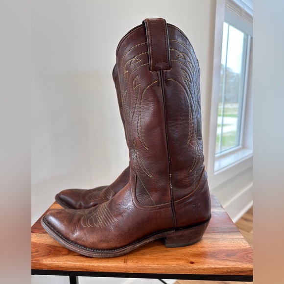 Vintage Frye Billy Pull On Western Boots Roper 87689 Leather Brown Mens Size 10D - Picture 6 of 10